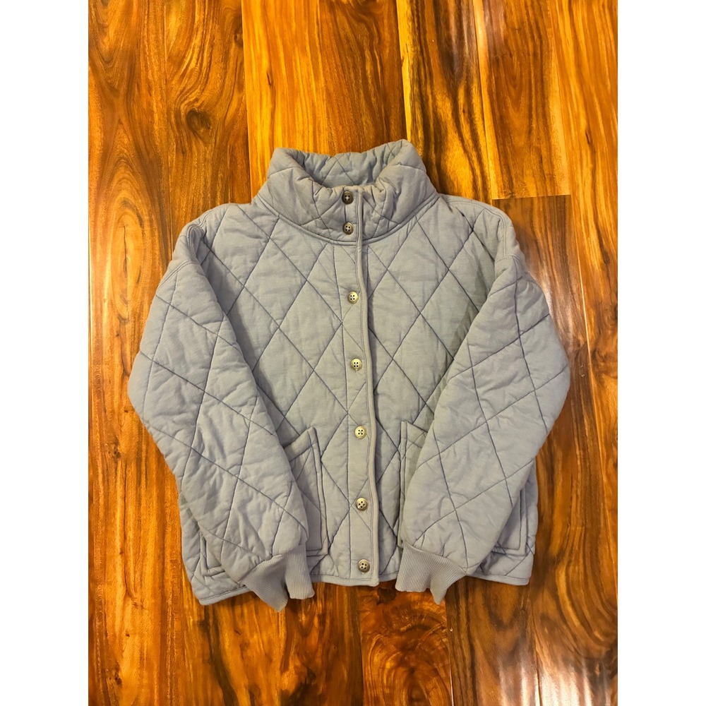 Wild Fable Light‎ Blue Quilted Button Front Mock Neck Jacket Womens Size Medium